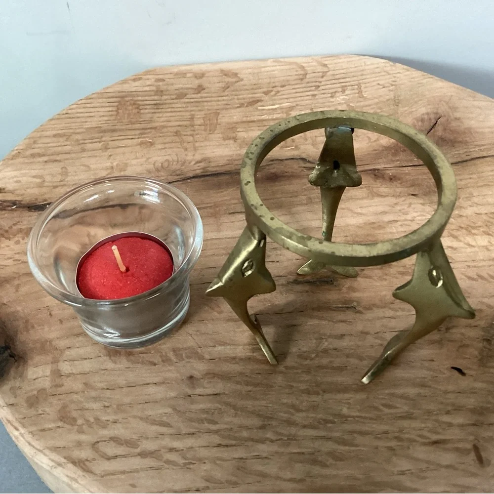 🟡 Vintage - Solid Brass Tea Light / Votive Candle Holder with Glass Insert